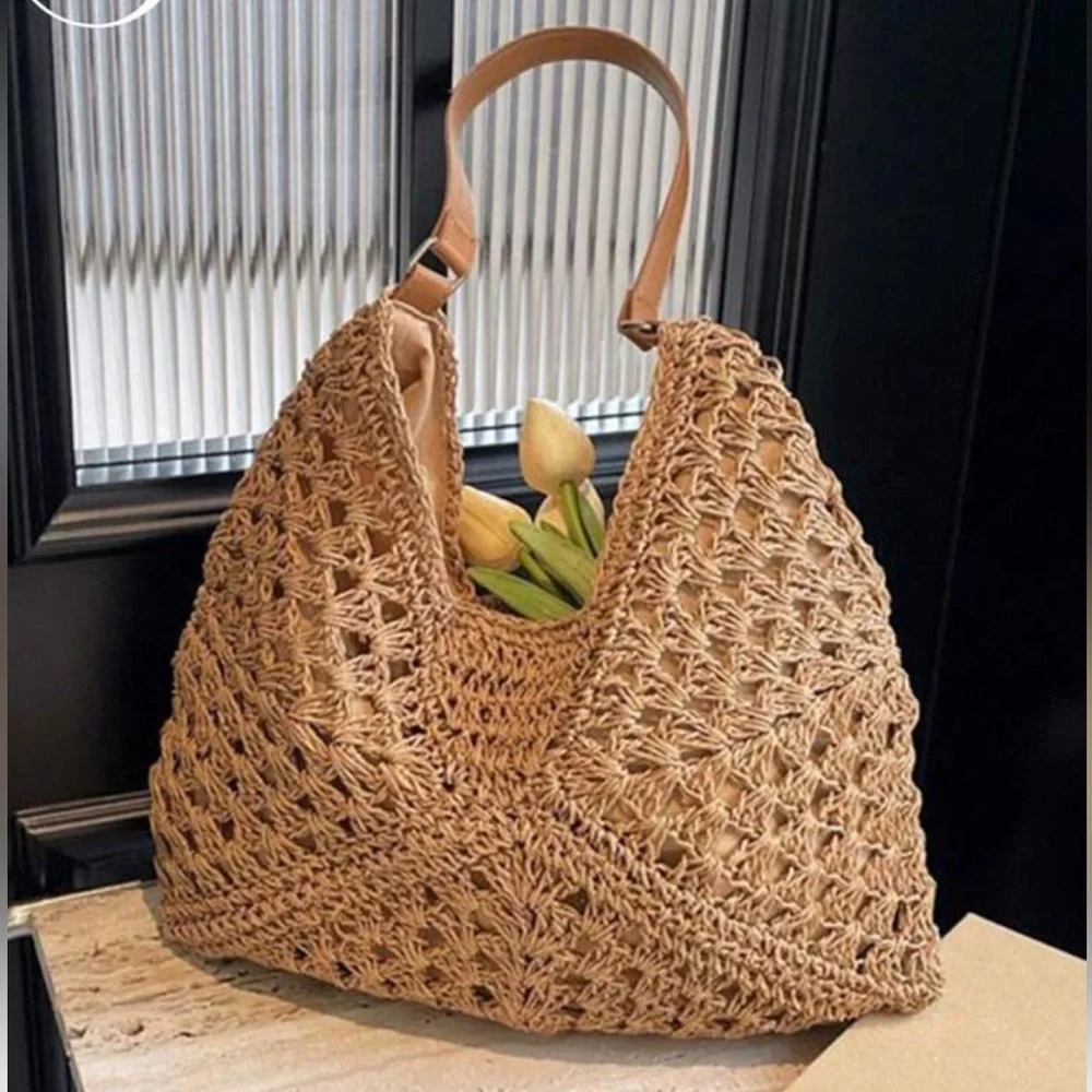 Elegant Tan Woven Tote Bag